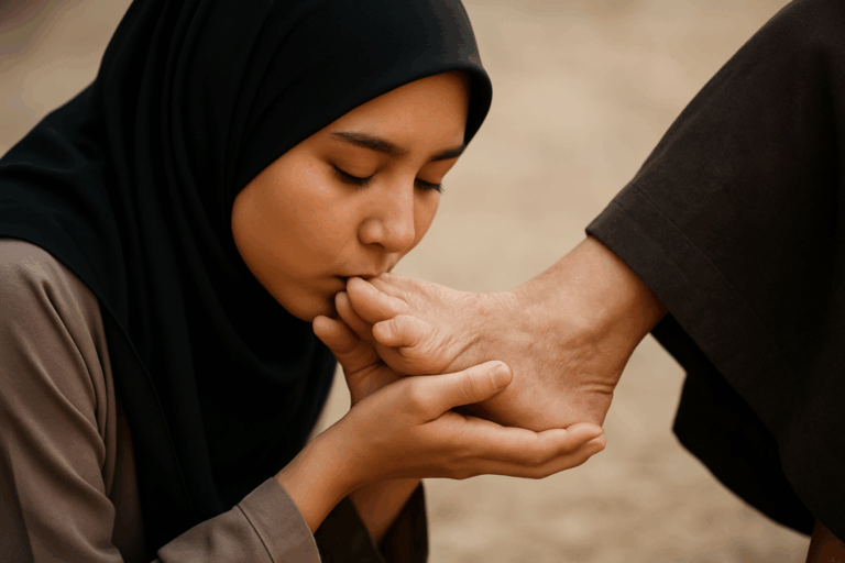 gambar anak mencium surga yang diibaratkan dibawah telapak kaki ibu